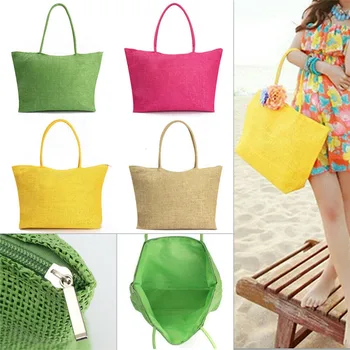 

Fashion Women Straw Weave Shoulder Bag Lady Beach Purse Handbag Shopping Tote