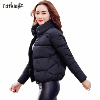 

Fdfklak Fashion Short Winter Coat Women Slim Cotton Padded Women's Winter Jacket Stand Collar Female Parka Jackets for Women