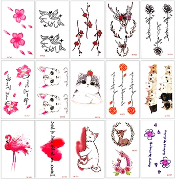 

50PCS Waterproof Temporary Tattoo Sticker Flower Cat Unicorn Dolphin Fox Water Transfer Fake Tattoo for Arm Ankle Wrist Tatouage