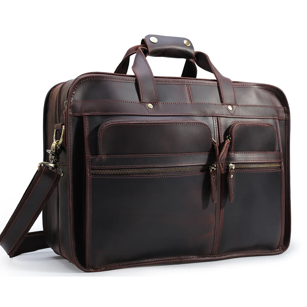 Men Vintage Leather 15.6&quot; Laptop Briefcase Business Shoulder Bag Tote Computer Bags Satchel Work ...