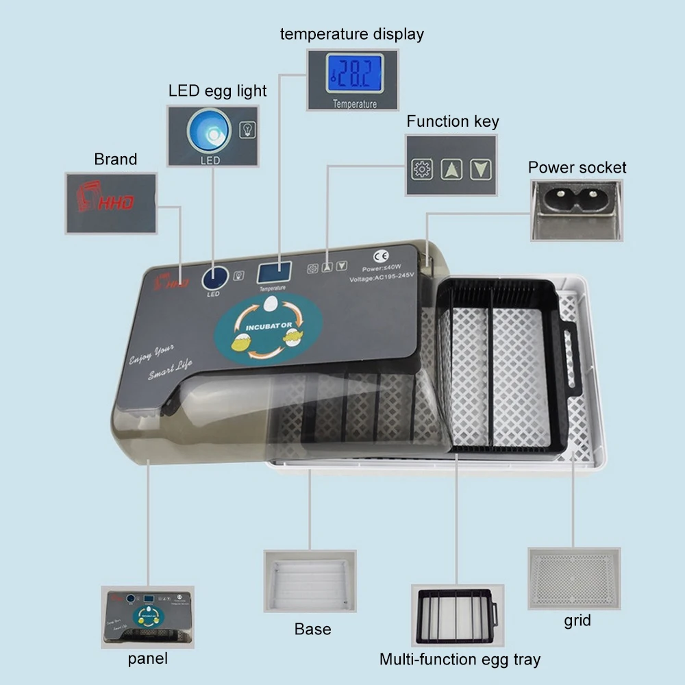 Digital 12 Eggs Incubator Automatic Hatcher Large Capacity Practical Incubators For Chicken Duck Poultry Quail Eggs Home Use Digital 12 Eggs Incubator Automatic Hatcher Large Capacity Practical Incubators For Chicken Duck Poultry Quail Eggs Home Use