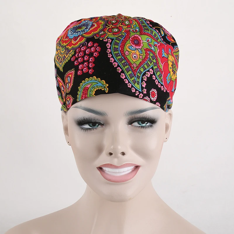 

2018 Surgical Cap Female Nurse Hat Male Doctor Hat Cotton Printing Medical Korean Hulu Cap Blue Spot-