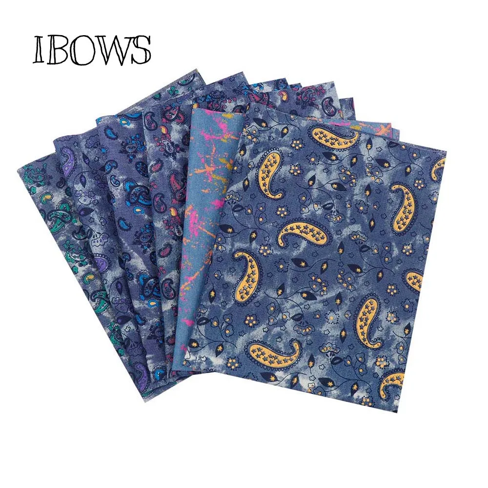 

40CM*50CM Denim Fabric Colorful Amoeba Paint Dots Denim DIY Dolls Stretch Denim Fabric Quliting Patchwork Sewing Material