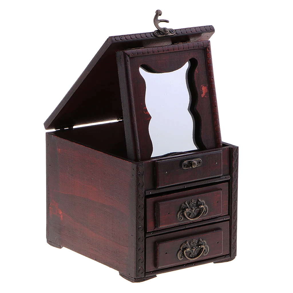 Винтажная деревянная коробка для хранения ювелирных изделий с ящиком чехол для макияжа Органайзер упаковка ювелирных изделий