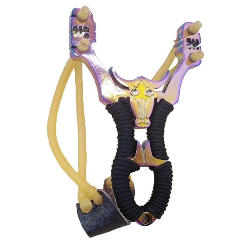 

Scoutdoor Colorful Two Slots Sling Shot with Golden Bull Head Slingshot Catapult Stone Hunting