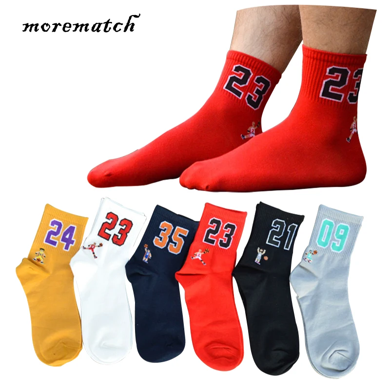 Morematch 1 пара Для мужчин спортивные носки Баскетбол число носки из хлопка однотонноные Цвет парные носки 6 стилей дополнительно