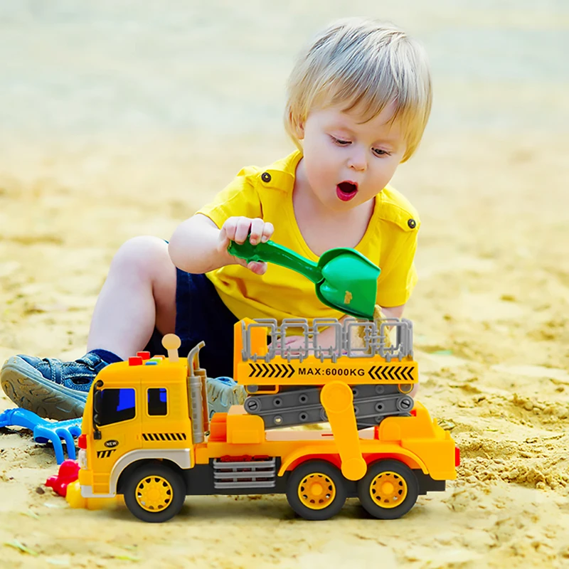 

GizmoVine Inertial truck toy car Inertial car toys Engineering lift cartoon truck toys with lights mucis model for children Gift