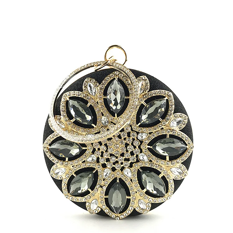 2018 Women's Vintage Round Evening Clutch with Luxury Diamonds Dinner Bag, Shoulder Bag with Detachable Chain 2018 Women's Vintage Round Evening Clutch with Luxury Diamonds Dinner Bag, Shoulder Bag with Detachable Chain