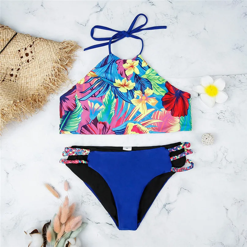 Sex Bikinis Women Swimsuit 2019 Summer Two-Piece Bathing Suits Push Up Bikini Halter Printed Swimwear Women Bikini Set J20FNFNFN (2)