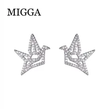 MIGGA Нежный CZ Кристалл птица мира голубь женские серьги белого золота Цвет кубический циркониевый Brincos