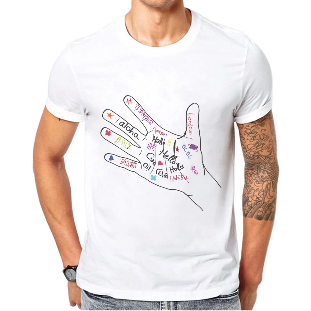 

New Summer Men's Clothes 100% Cotton White Short-sleeved Men T-Shirt Hand Pattern Fashion O-Neck Letter printing Cool Tee Shirts