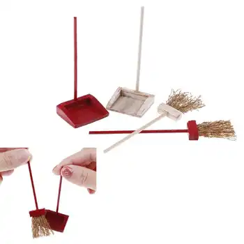 

1Set Classic Toys Kitchen Furniture Accessories 1/12 Dollhouse Miniature Mini Brooms and Dustpans Doll House Cleaning Tool Kits