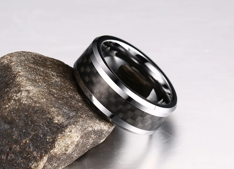 Vnox Вольфрам кольца карбида для мужские черные углерода Волокно Для мужчин S кольца ювелирные изделия