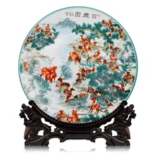 Jingdezhen Ceramic Deer Hang Dish Plate Blue and White Porcelain Decorative Plate Metope For Living Room Hotel