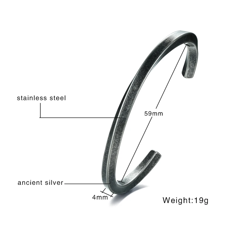 MEN TWISTED C BANGLE WITH SMALL WRIST MOBIUS BRACELET ANTIQUE SILVER COLOR STACKING CUFF BANGLE STAINLESS STEEL UNISEX JEWELRY