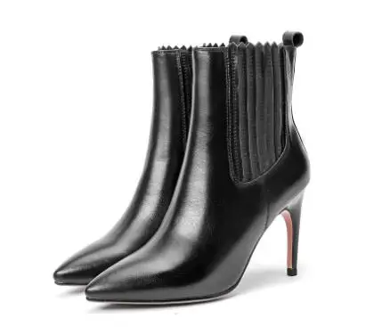 Big size!Red pointed toe high heel ankle boots for women Fashion ladies'black multipurpose super high thin heel short boots