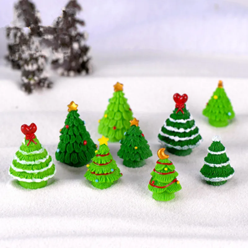 

2pcs /Lot Mini Christmas Tree Miniature Figurines Resin Christmas Decoration Fairy Garden Figurine Home Decoration