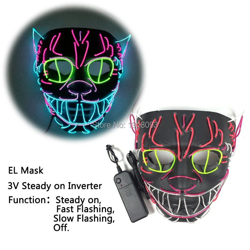

2017 New arrival Blinking EL Wire Mask String Lights Funny Cute Cat King Neon light Mask for Halloween Party Decoration