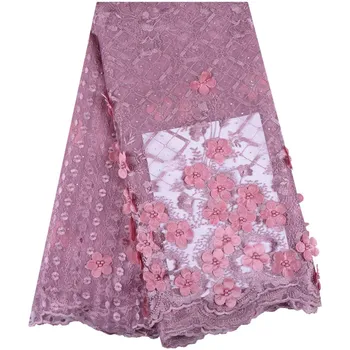 

African 3D Tulle Lace Fabric African French Lace Fabric Beads 2019 High Quality Lace Embroidery Nigerian Tulle French Lace Y1543