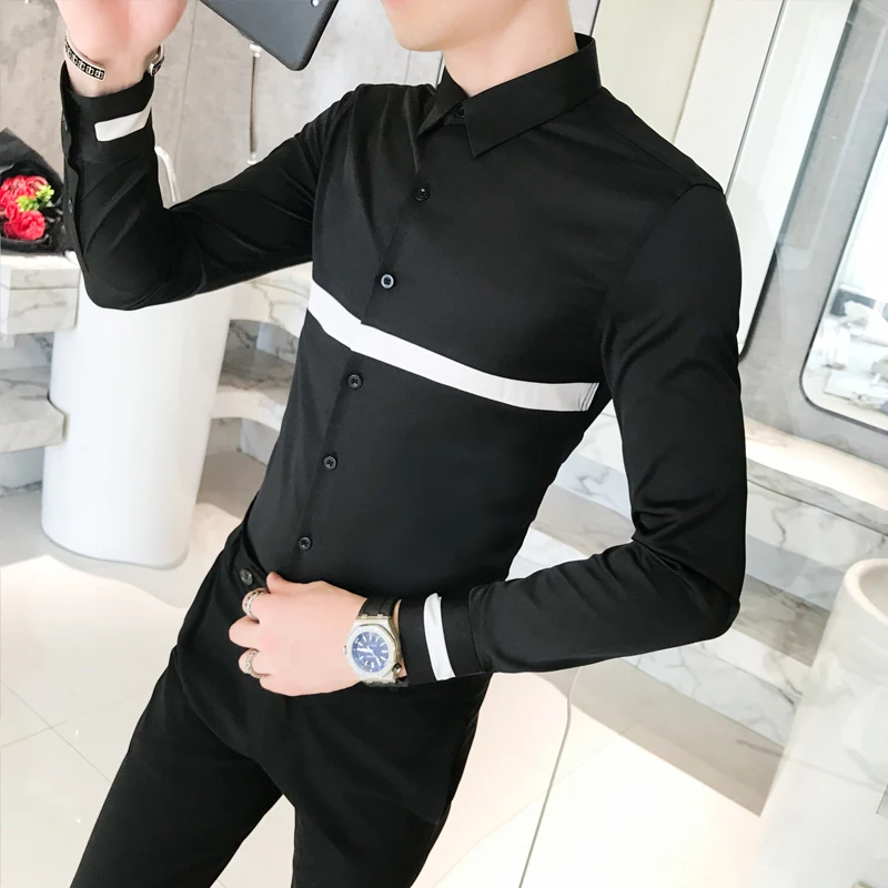 Мужские новые модные Черный и белый цвета шить рубашка с длинным рукавом мужской хан издание развивать нравственность Джокер 304 b-1,1133. P55