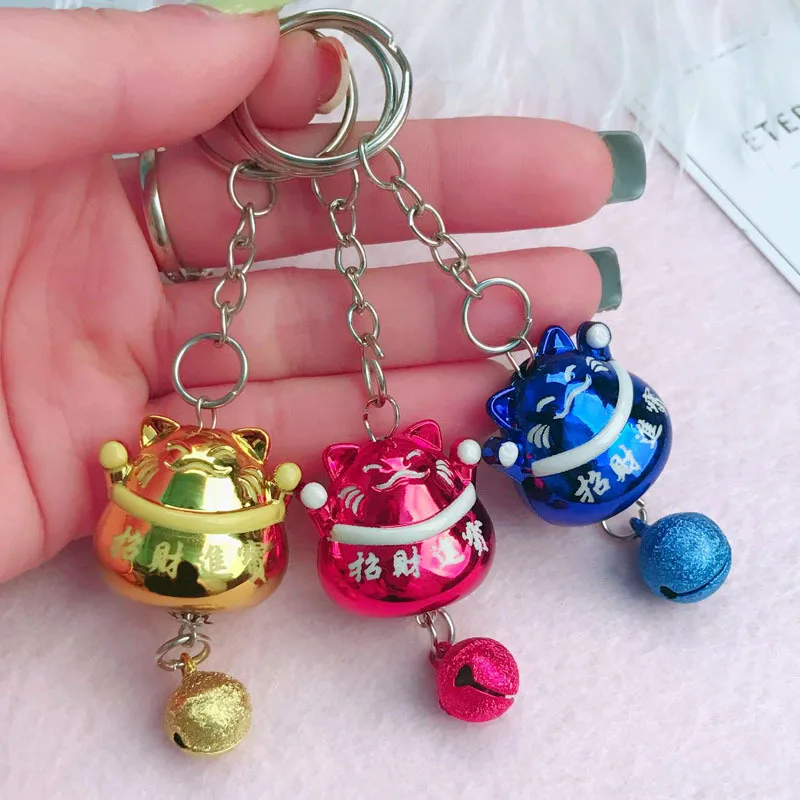 

Lovely Cartoon Lucky Cat Bells Keychain For Children's Gift Purse Charms Pendant Women Handbag Charms Pendant Key Ring