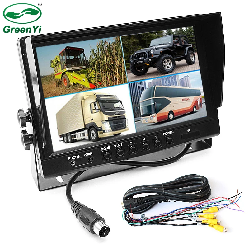 

GreenYi DC 12V/24V 9 Inch Car Parking Monitor With 4CH Video input Monitors 9" Car Quad Split Monitor For Truck Caravan Vans