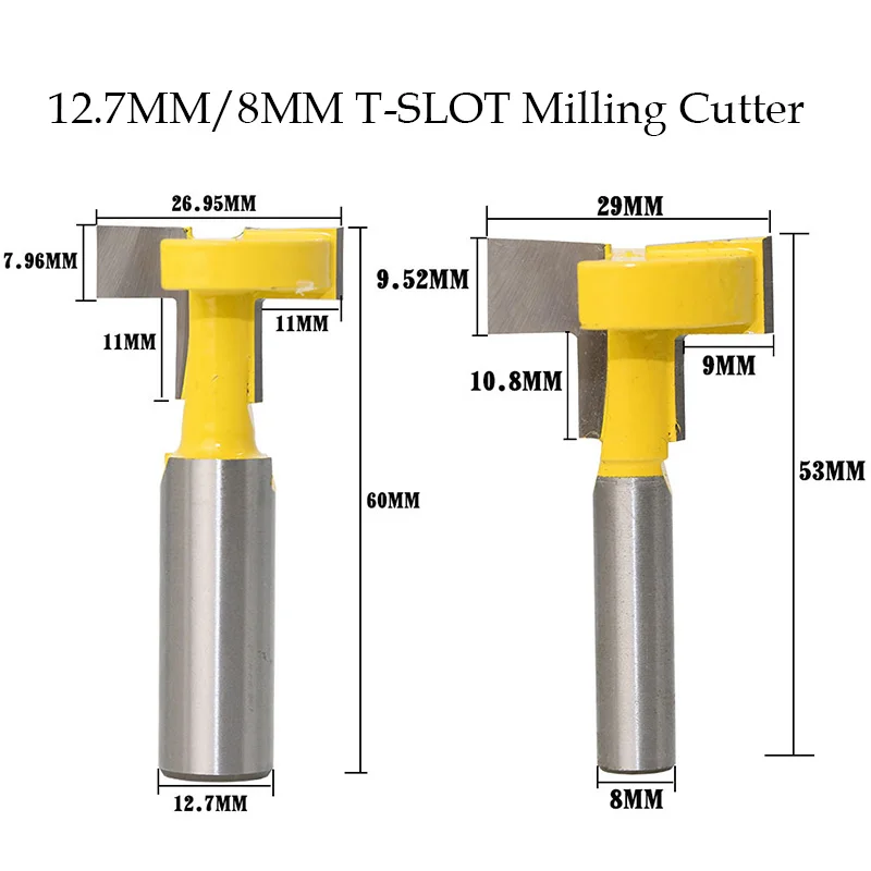 Wood Tongue and Groove T Slot Milling Cutter 8mm/12.7mm shank Trimming