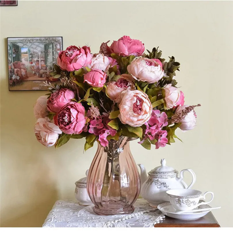 Home Decoration Fake Flowers Artificial 1Bouquet 8 Heads Artificial Peony Silk Flower Leaf Home Wedding Party Decor  (19)