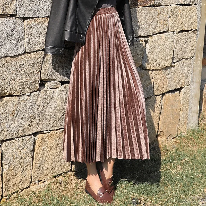 Новинка, Весенняя женская юбка с высокой талией, облегающая женская бархатная плиссированная юбка, модная Осенняя Женская рабочая одежда NS9005