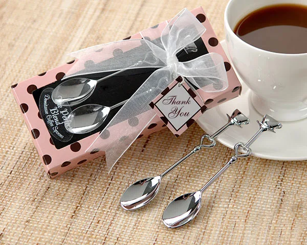 

DHL Free Shipping wholesale 100 pcs= 50sets Stainless Thick and thin Love Heart Spoons Coffee Spoon Wedding Favor Guest Gift