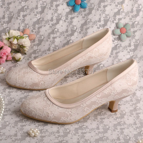 Wedopus甘い女性の結婚式パンプスヌード丸いつま先ローヒールレースウエディング靴結婚式 Shoes Wedding Prom Shoespumps Nude Aliexpress