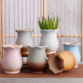 

Retro Bubble Glaze Flowerpot iSucculent Plant Pot Vase Handmade Ceramic Crafts Desktop Ornaments for Living Room Home Decor