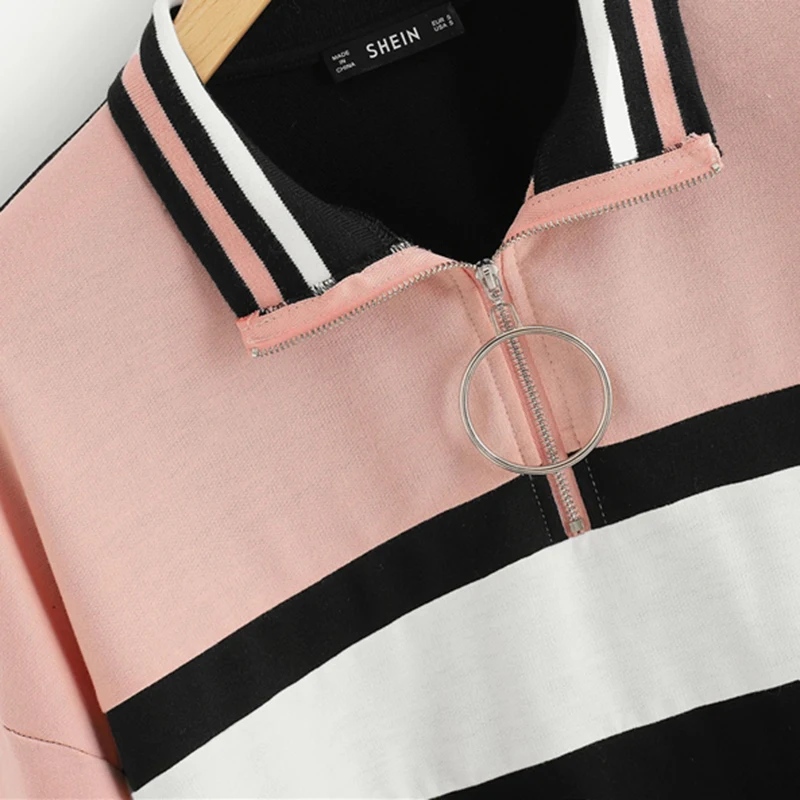 SHEIN Спортивный Свитшот На Молнии, Контрастный Свитшот С Карманом