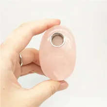 Pipe à fumer en quartz rose ovale, roche naturelle sculptée à la main, vente en gros