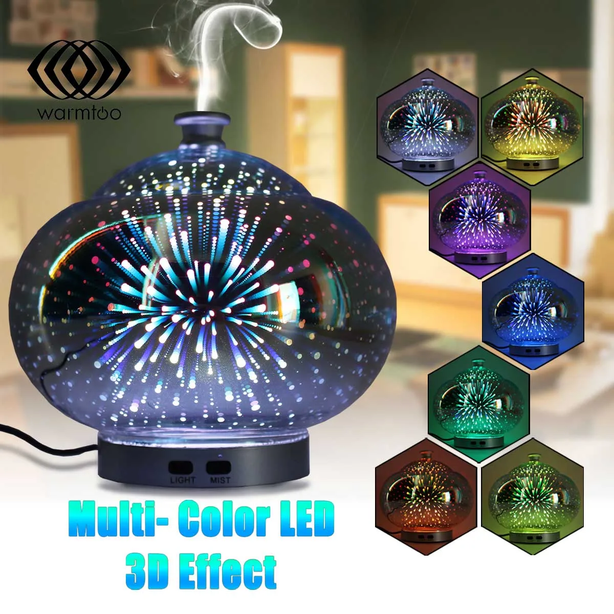 

12W 100ml 3D LED Light Aromatherapy Diffuser Mini Air Aromatherapy Essential Oil Diffuser Air Humidifier Firework Light Lamp