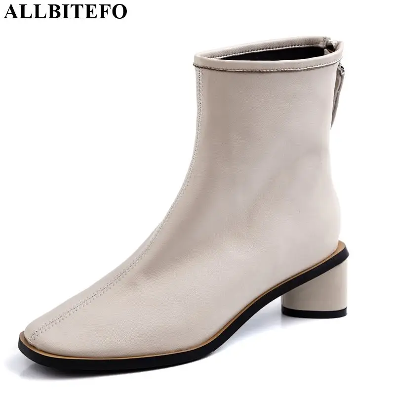 

ALLBITEFO genuine leather women boots fashion girls comfortable lesiure High quality ankle boots Autumn Winter motocycle boots