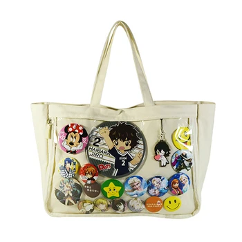 

Japan Ita Bag Itabag Clear Transparent Canvas Shoulder Bag Handbag Lolita Cosplayers Bag Can Badge Keychain Plush Harajuku Style