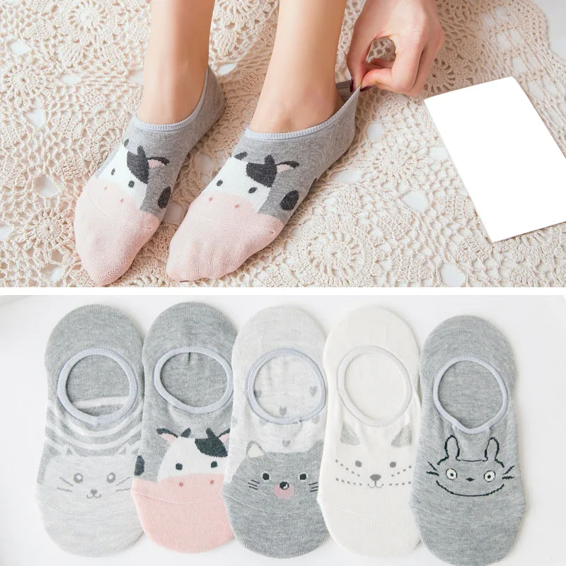 Women's Cute Red Heart And Funny Cartoon Printed Socks 5Pairs-Model4