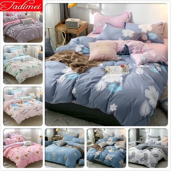 

Grey Pink Quilt Duvet Cover 3/4 pcs Bedding Set Adult Kids Soft Cotton Bed Linens Single Full Double Queen King Size Bedspreads