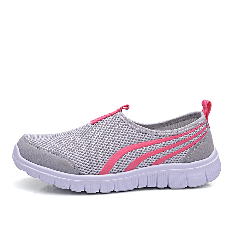 Mog/Женская обувь на каждый день; светильник; женские дышащие кроссовки без шнуровки; Летняя обувь из сетчатого материала; лоферы на плоской подошве в полоску; размер 40; WF43 - Цвет: light gray