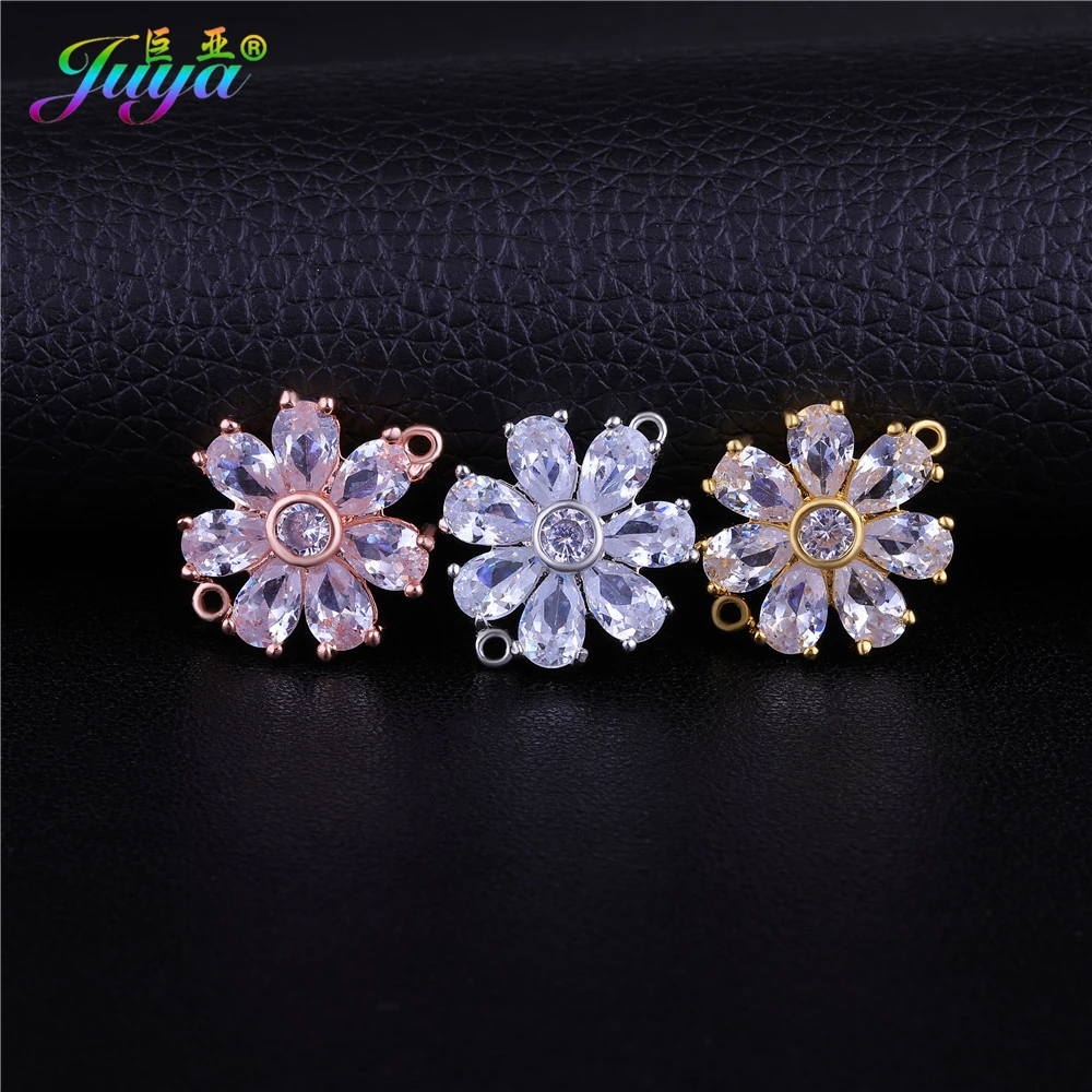 

Cubic Zirconia Jewelry Findings Gold/Silver/Rose Gold Flower Leaf Decorative Charm Connectors Accessories For Jewelry DIY Making