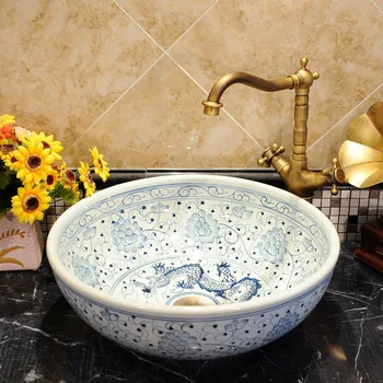 

Countertop Ceramic Bathroom Vessel Sink Wash Basin bathroom vintage wash basin blue and white bathroom sink