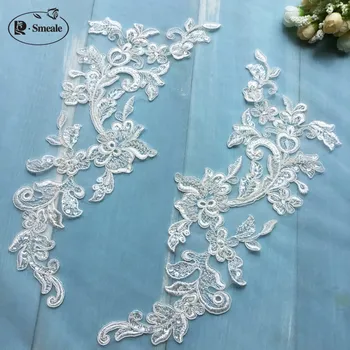 

2pairs/lot New beaded Lace Flowers DIY Hair Accessories Lace Bridal Gown Wedding Shoes Head Ornaments Applique Patches RS1917
