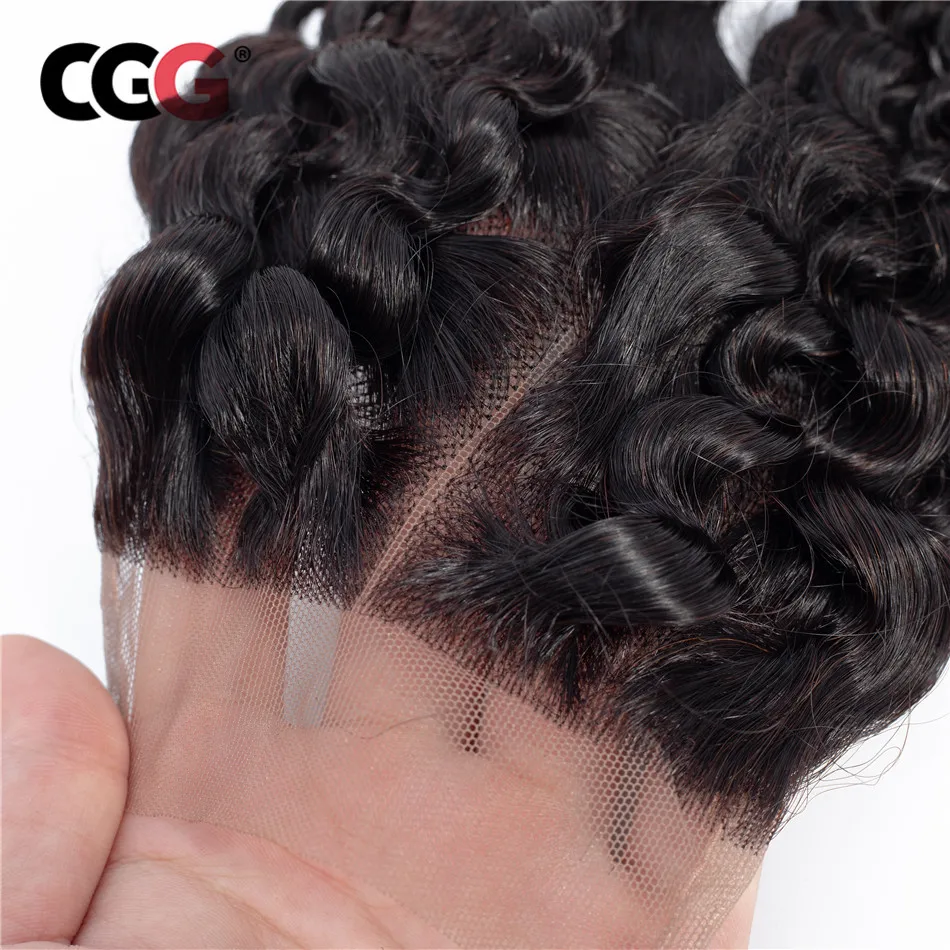 CGG Fasci di Capelli Umani Con Veletta nella chiusura 3 pz Crespo Ricci di Colore Naturale Fasci Del Tessuto Dei Capelli Non-Remy Estensioni Dei Capelli 8-26 pollice