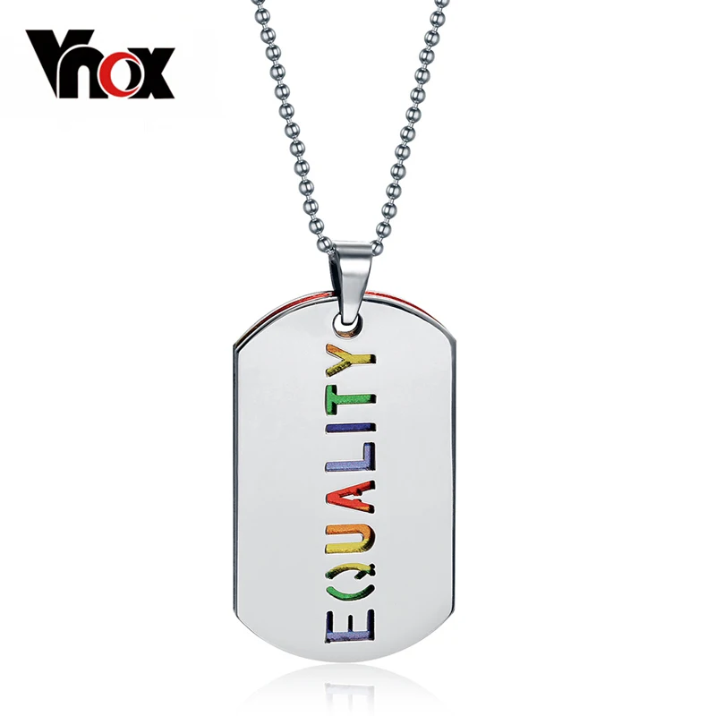 Vnox Double Layer LGBT Necklace Pendant Stainless Steel Equality Rainbow Women Party Jewelry Free Chain equality