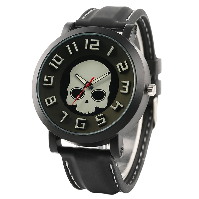 

Black Silicone Band Fashion 3D Skull Dial Men Wrist Watch Casual Military Sport Watches Steampunk Style Male Clock Gift