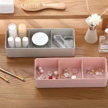 1 Pcs Simple Makeup Organizer 3 Grid Cosmetic Storage Box Sundries Finishing Boxes Dustproof Cotton Swab Cotton Pad Organizador