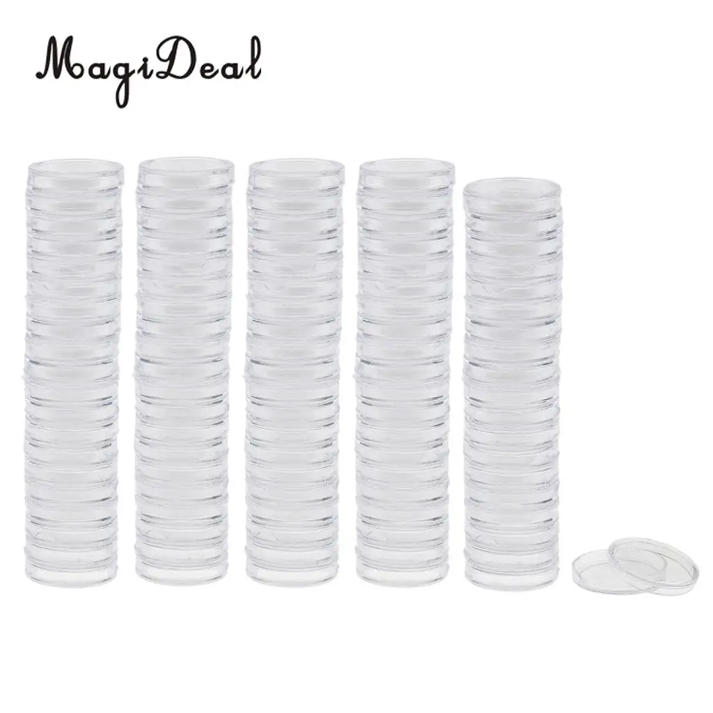 300pcs Clear Round Coin Capsule Container Storage Holder Case 19/22/28mm