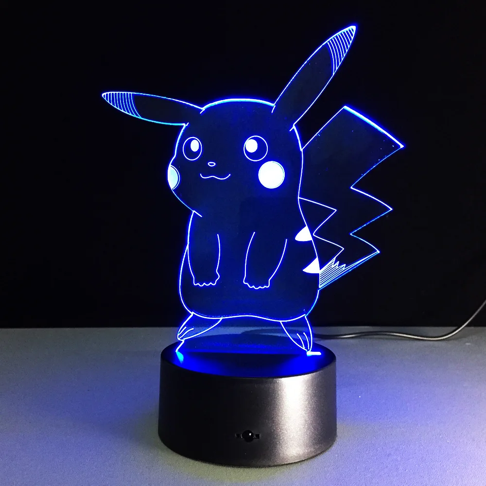 Покемон Пикачу 3d иллюзия ночной Светильник меняющая цвет лампа Pokemon Go экшн-фигурка визуальная Иллюзия Led праздничные подарки