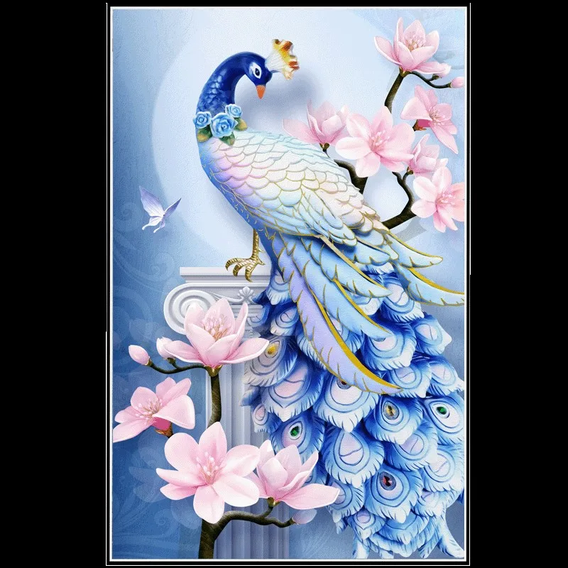  Youran Beautiful Relife Flowers Peacock Pattern Diamond Embroidery Kits 5D DIY Diamond Painting Bed - 32922749511